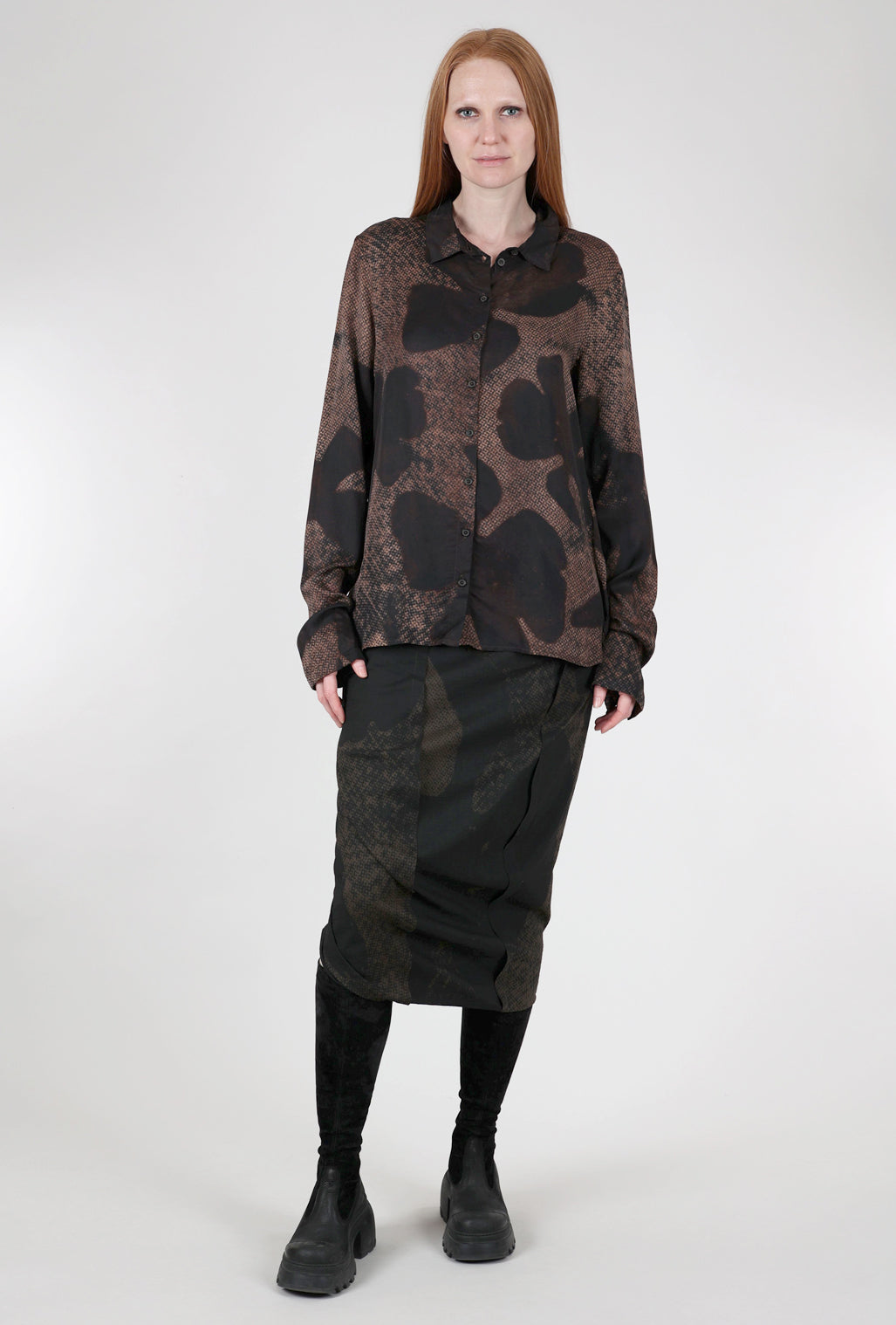 Rundholz Watermark Slim Skirt, Kaffee Print 