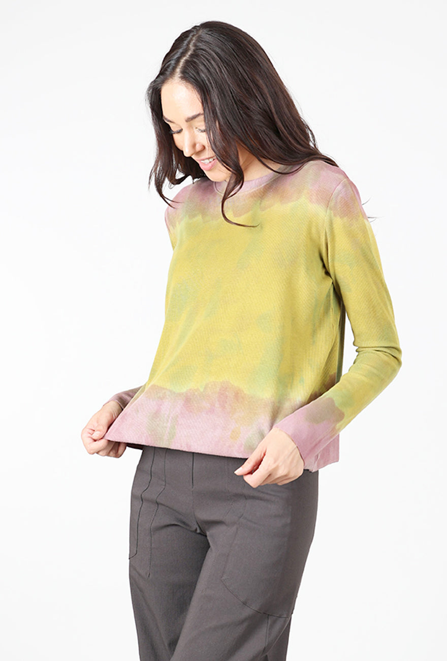 Micro Rib Crop Tee, Pink/Mustard