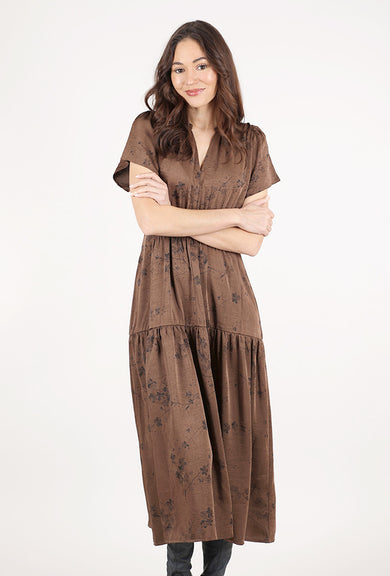 Grade & Gather Printed Ruffle Midi Dress, Chocolate 