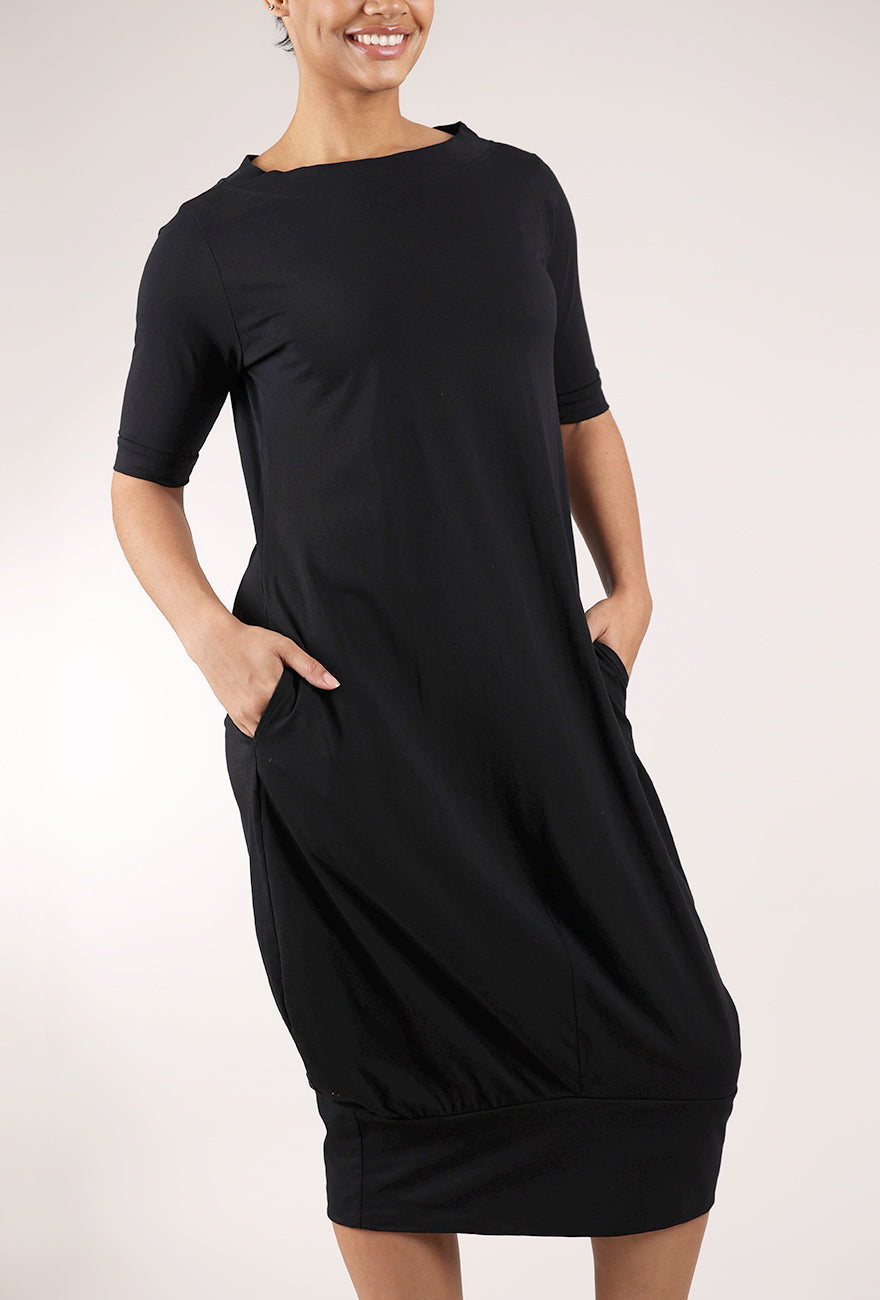Sort Aarhus Jersey Banded Dress, Black 