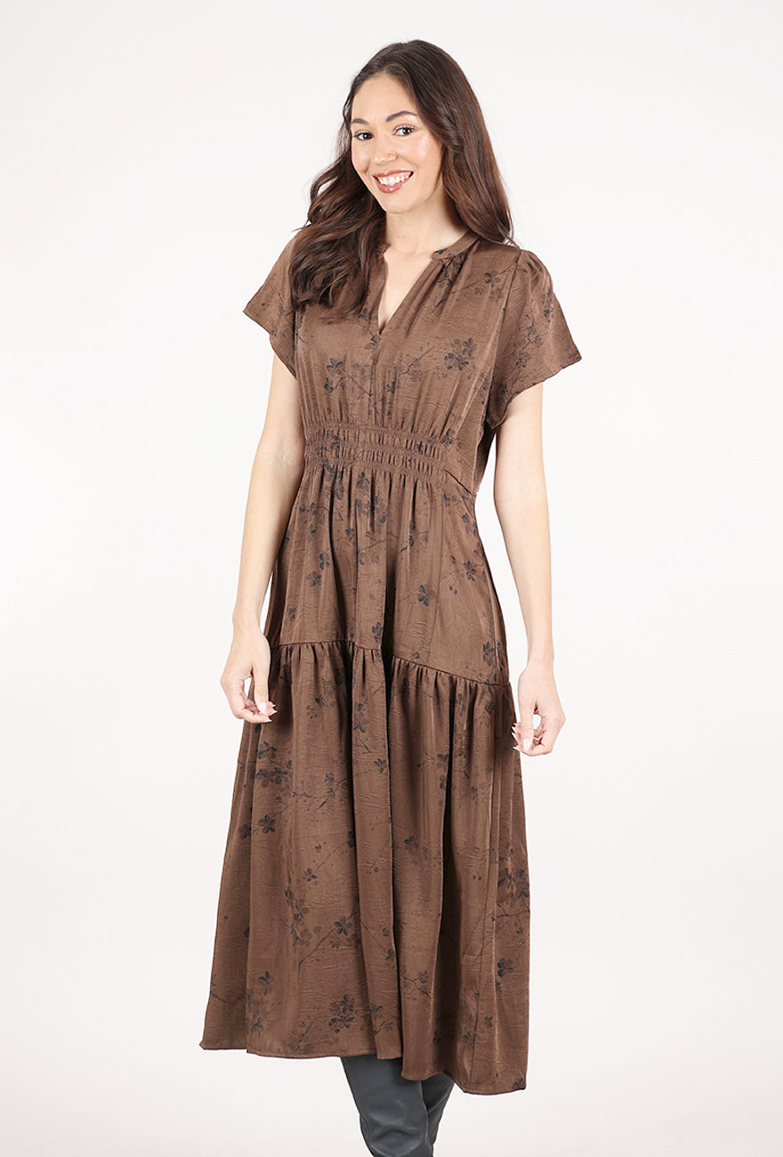 Grade & Gather Printed Ruffle Midi Dress, Chocolate 
