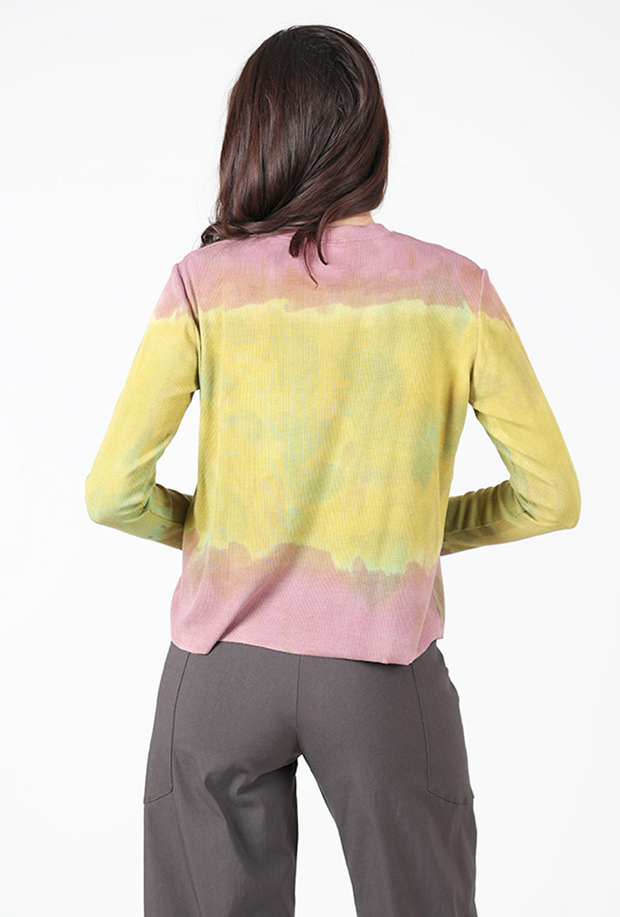 Micro Rib Crop Tee, Pink/Mustard Angle 3