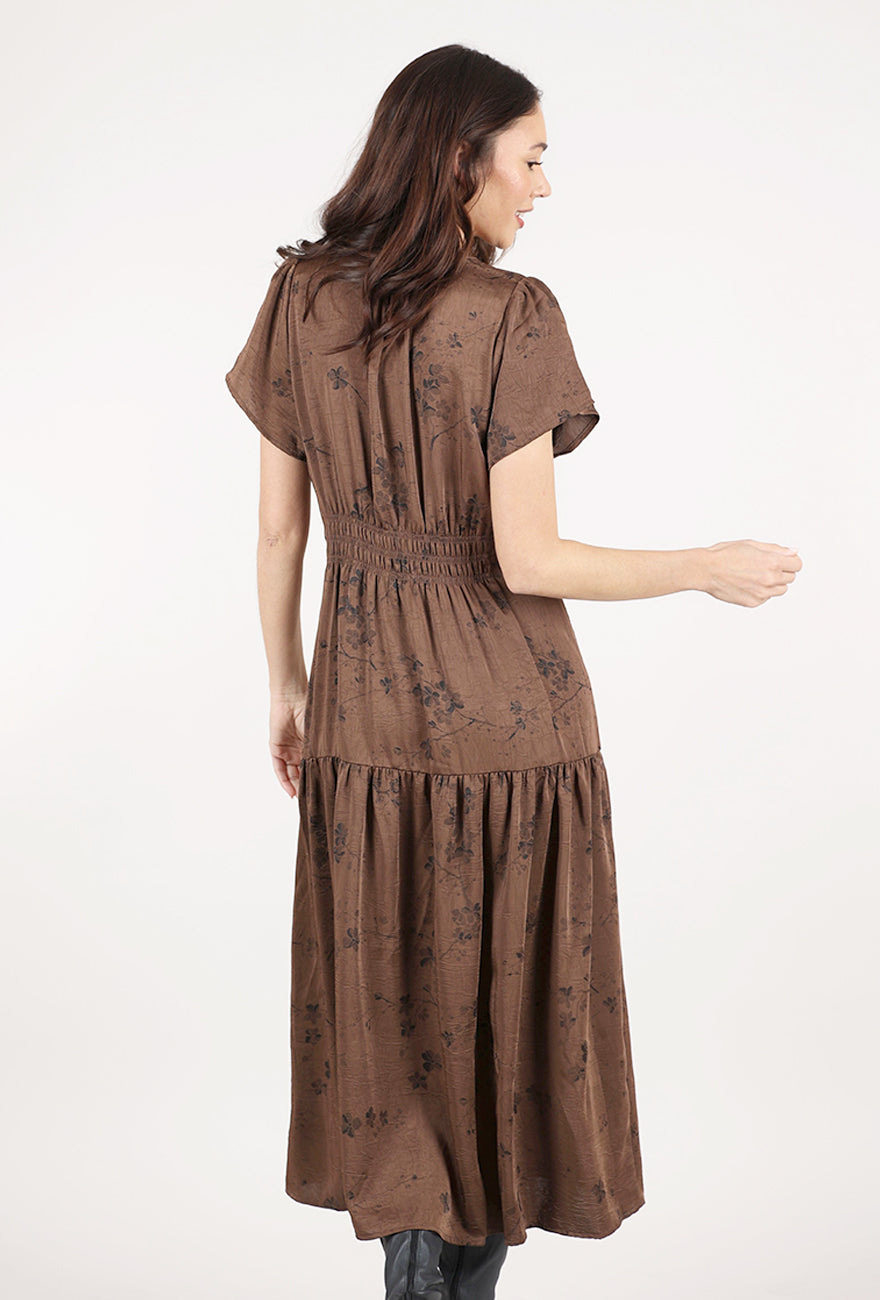 Grade & Gather Printed Ruffle Midi Dress, Chocolate 
