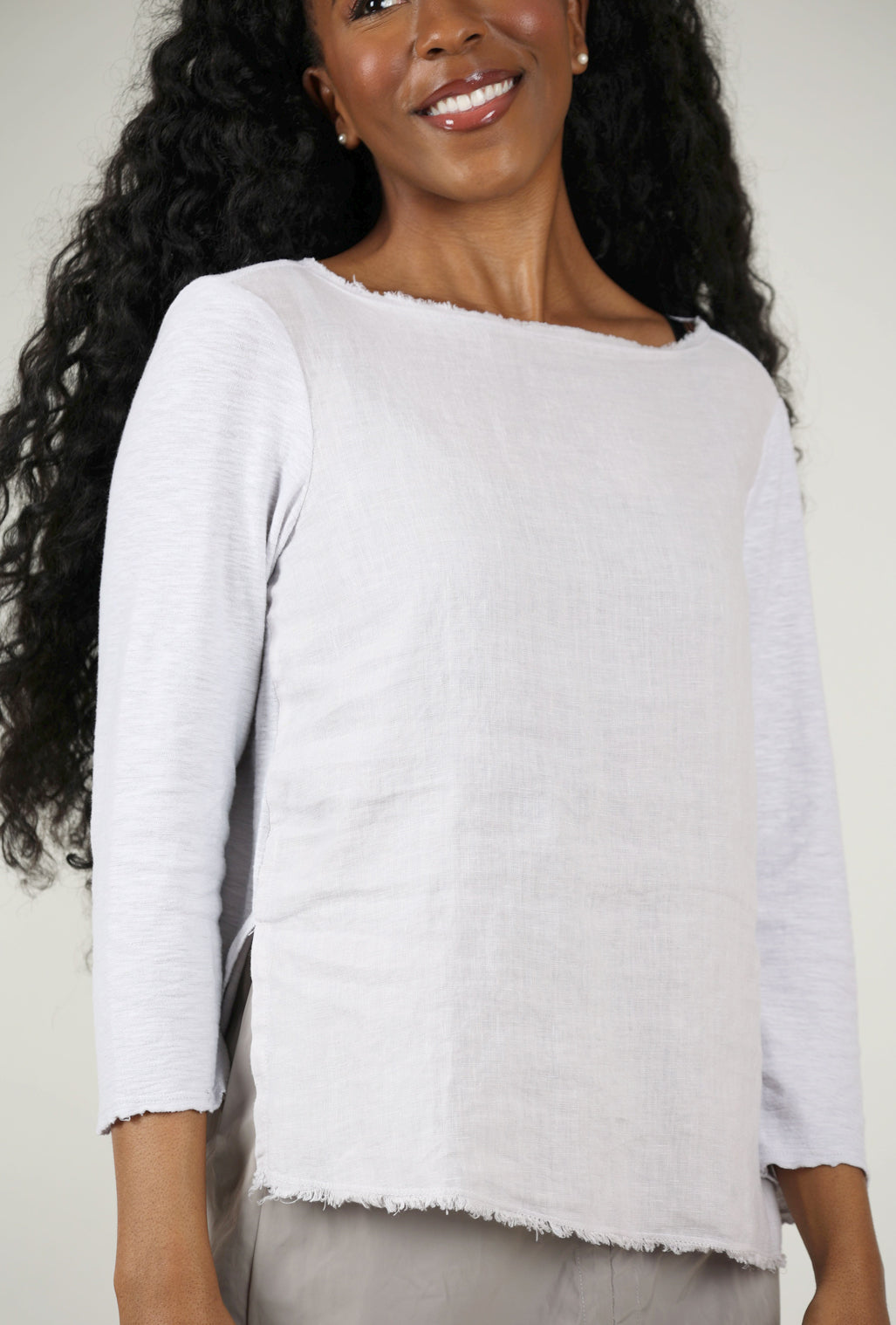 Cut Loose Linen Combo 3/4-Sleeve Tee, Aluminum 