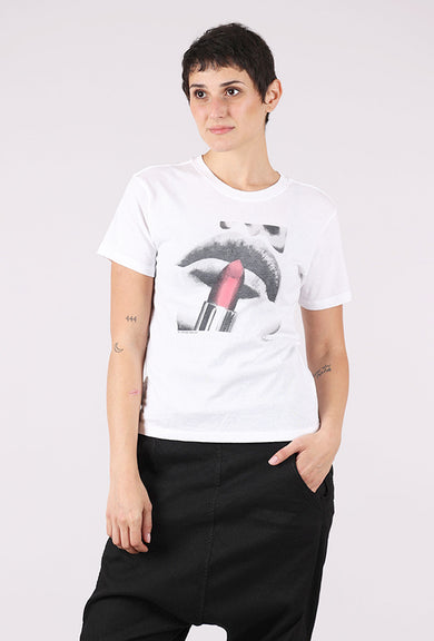 CPress Studio Mushie Tee, White/Lips Are Sealed 