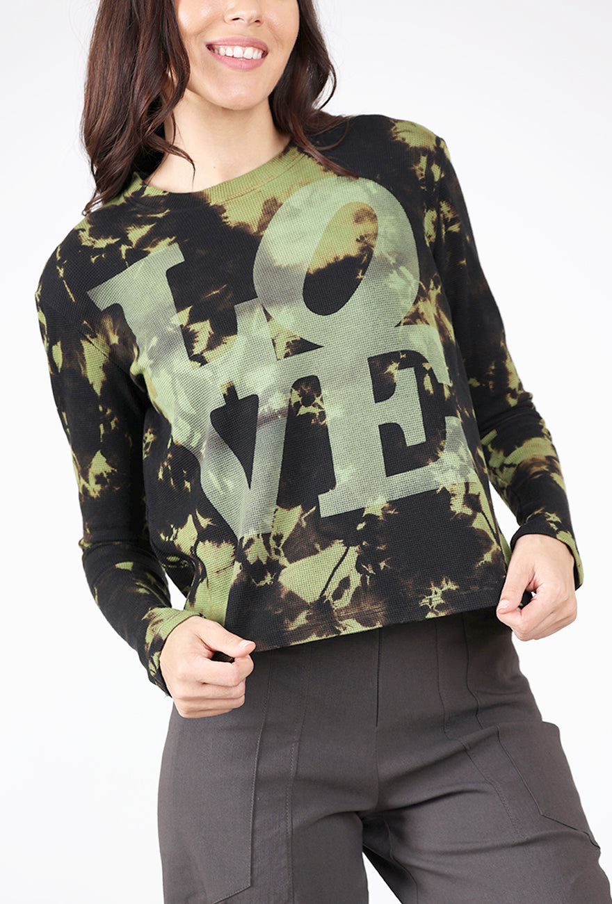 Thermal Crop Love Tee, Black/Green Angle 4