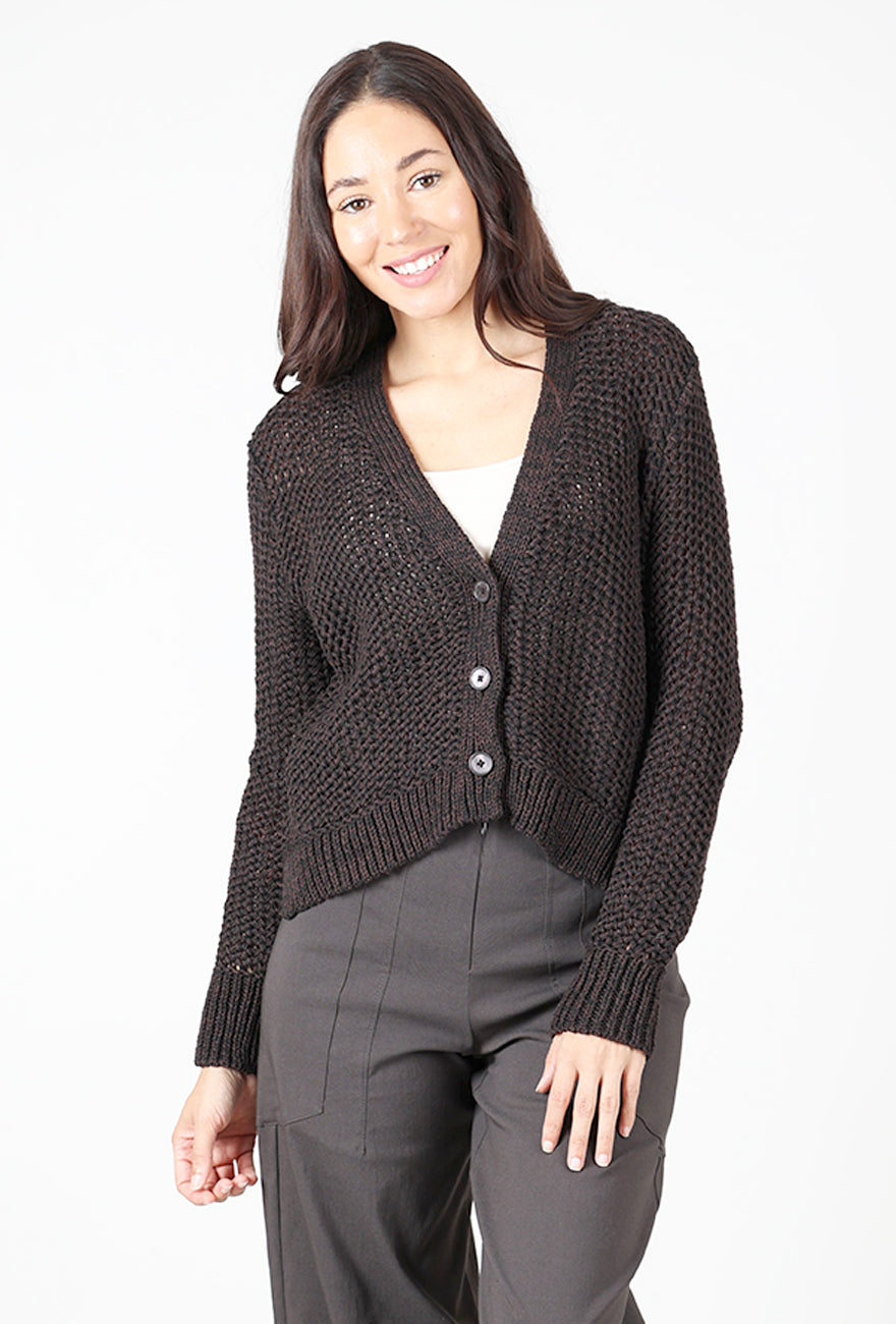 Aliana Button V Cardie, Black/Chocolate