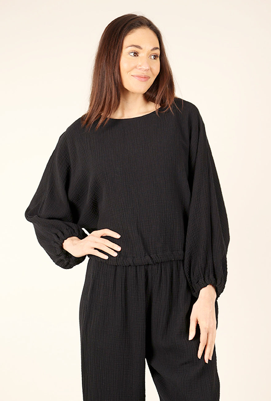 Bryn Walker Cotton Gauze Gianna Shirt, Black 