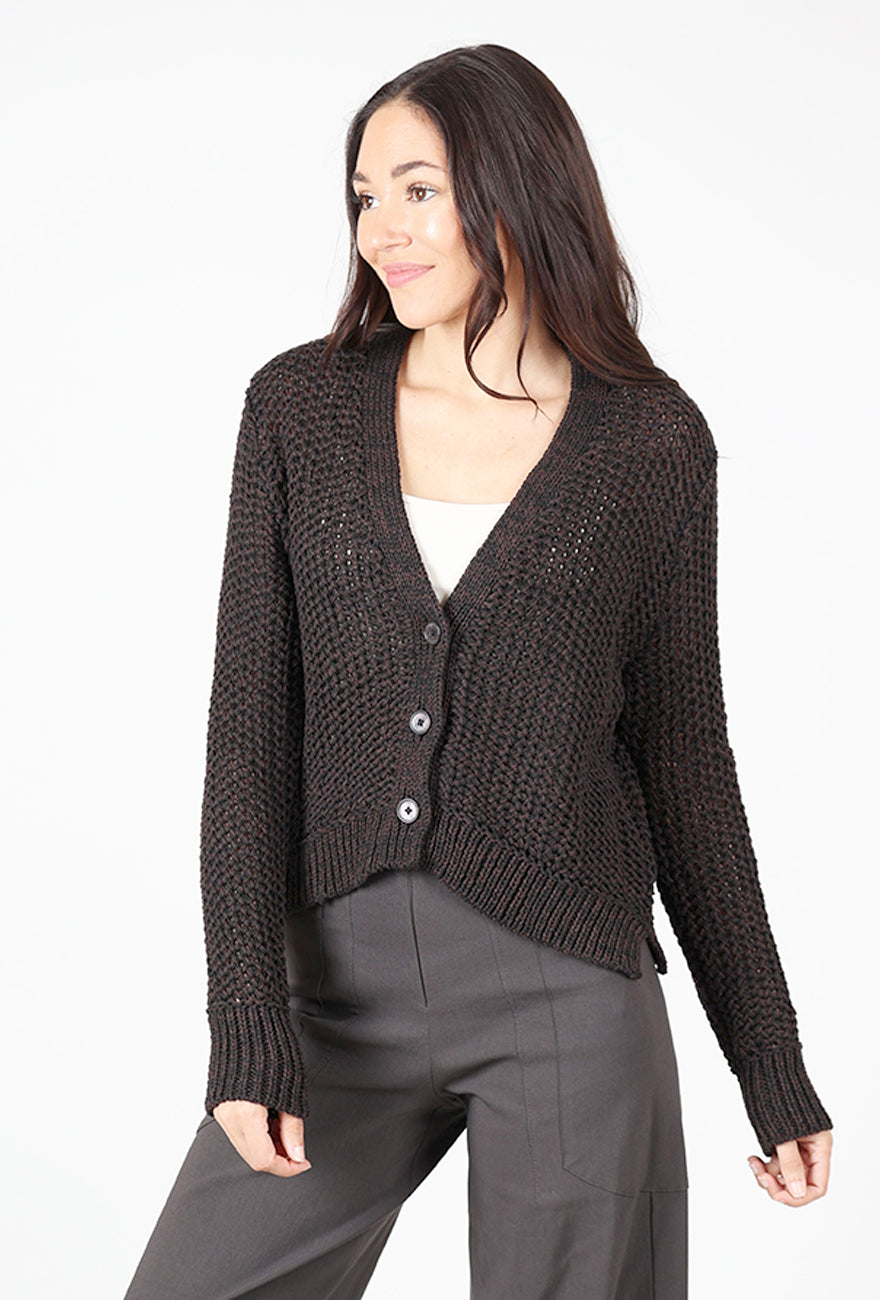 Aliana Button V Cardie, Black/Chocolate