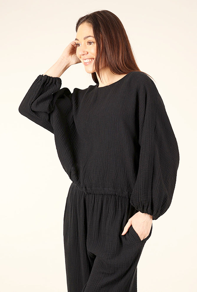 Bryn Walker Cotton Gauze Gianna Shirt, Black 
