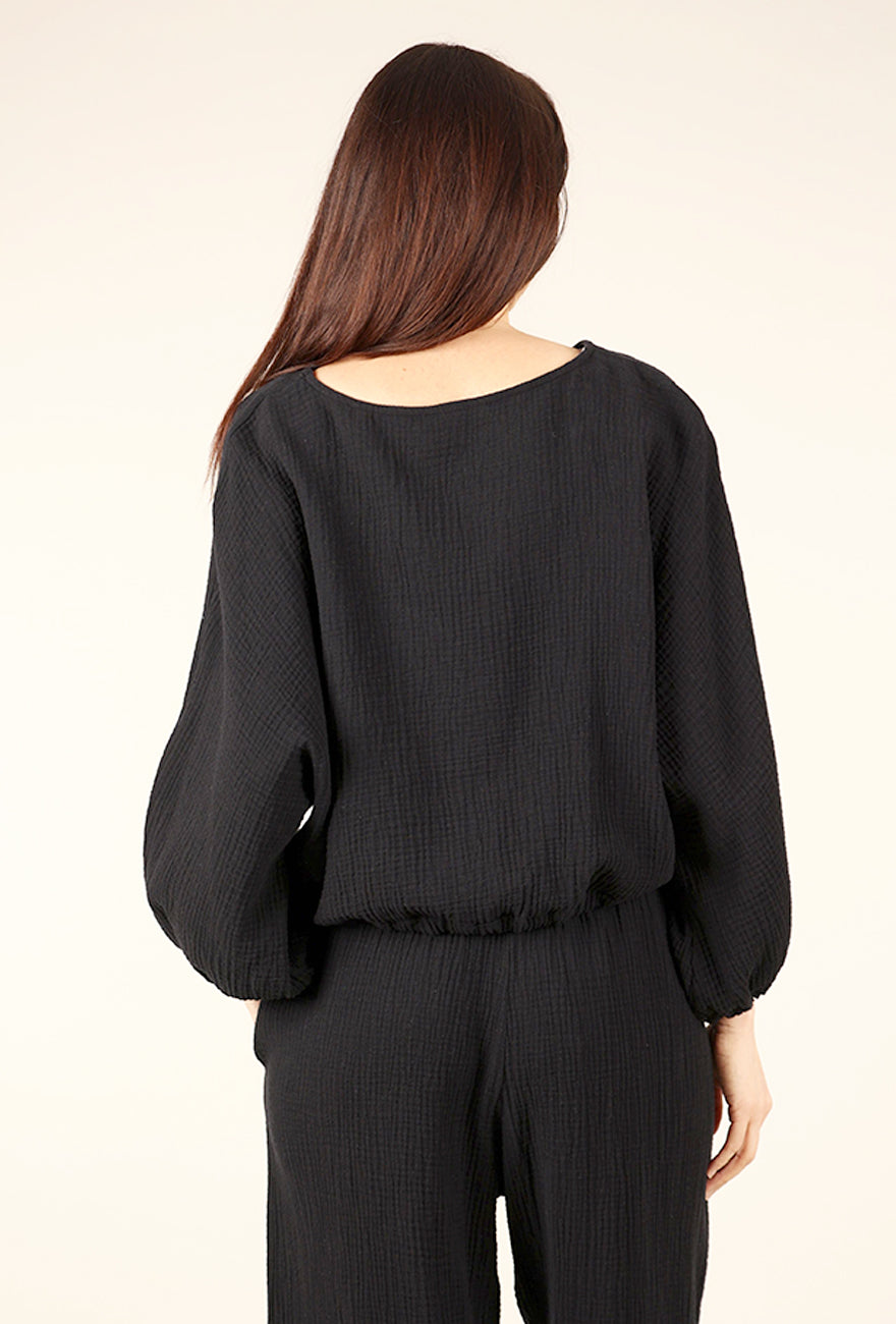 Bryn Walker Cotton Gauze Gianna Shirt, Black 
