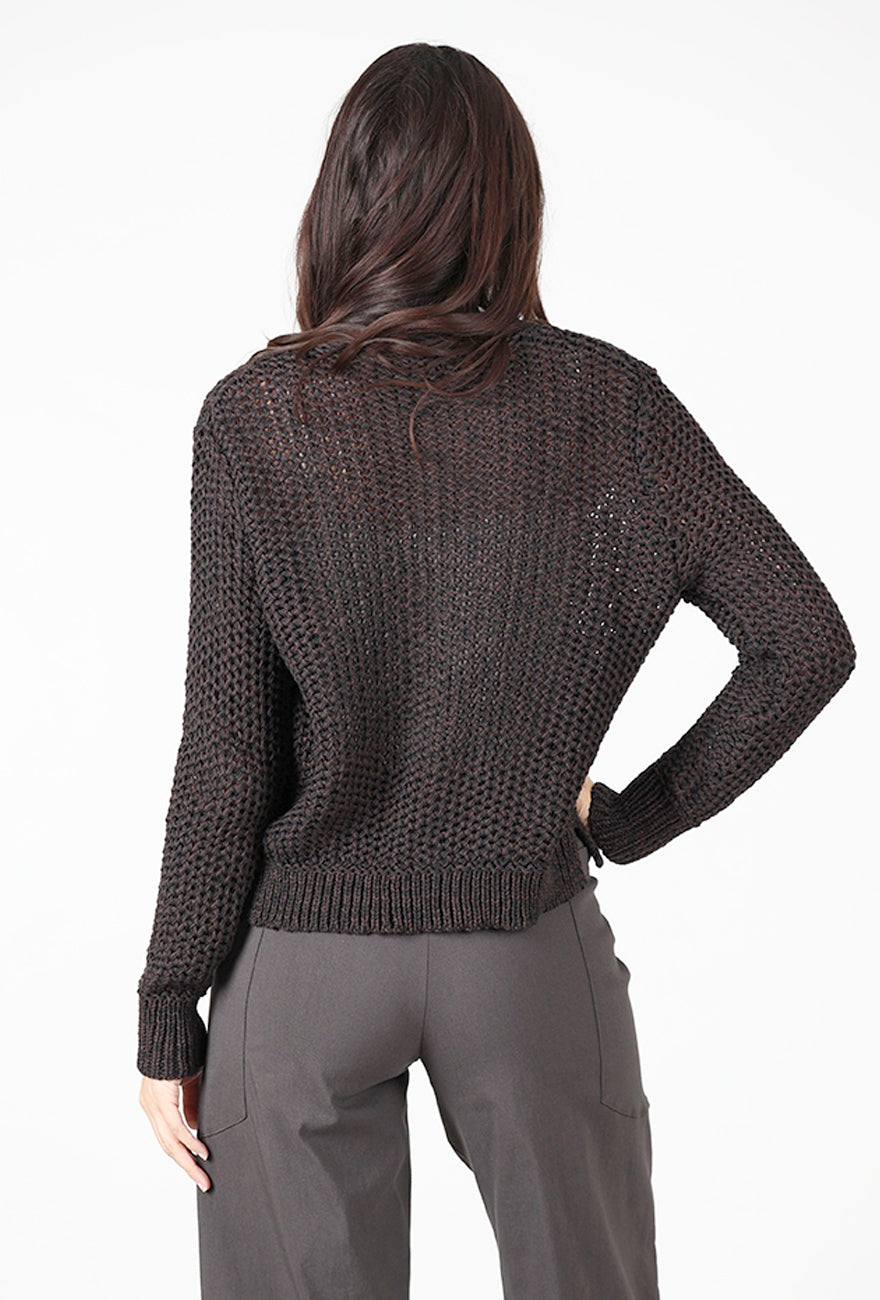 Aliana Button V Cardie, Black/Chocolate