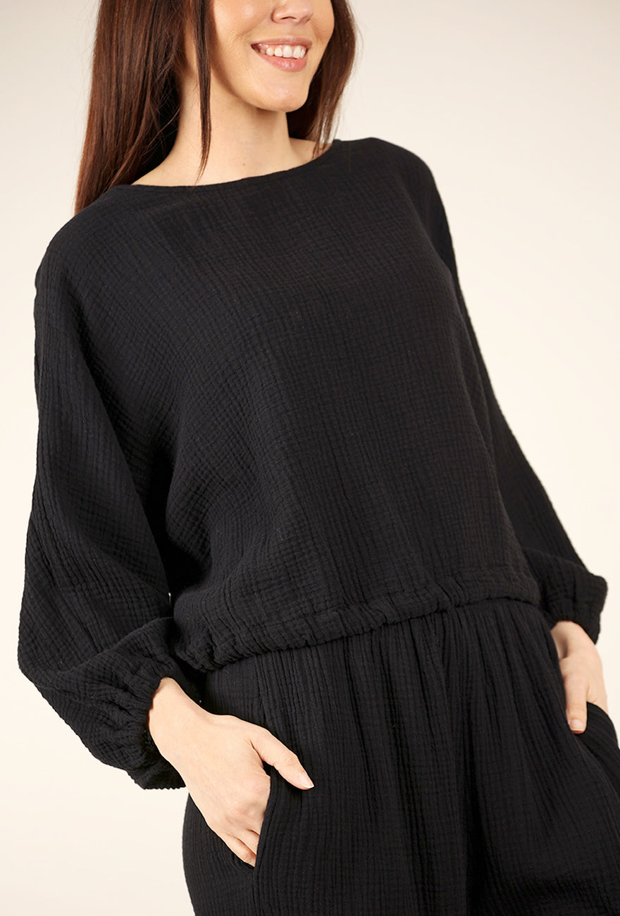 Bryn Walker Cotton Gauze Gianna Shirt, Black 