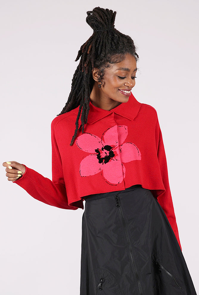 Rundholz Flower Pop Crop Cardie, Rose Jacquard 