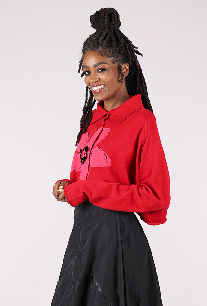 Rundholz Flower Pop Crop Cardie, Rose Jacquard 