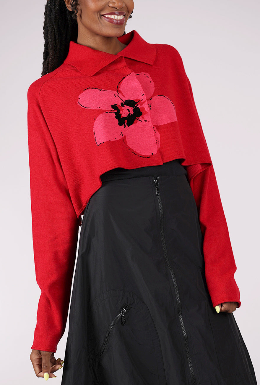 Rundholz Flower Pop Crop Cardie, Rose Jacquard 