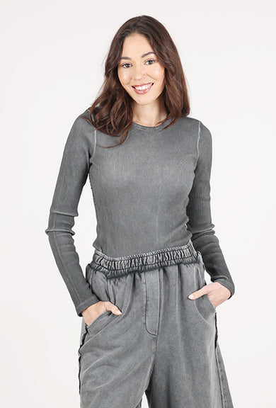 Baci Crewneck Ribbed Top, Vintage Silver 