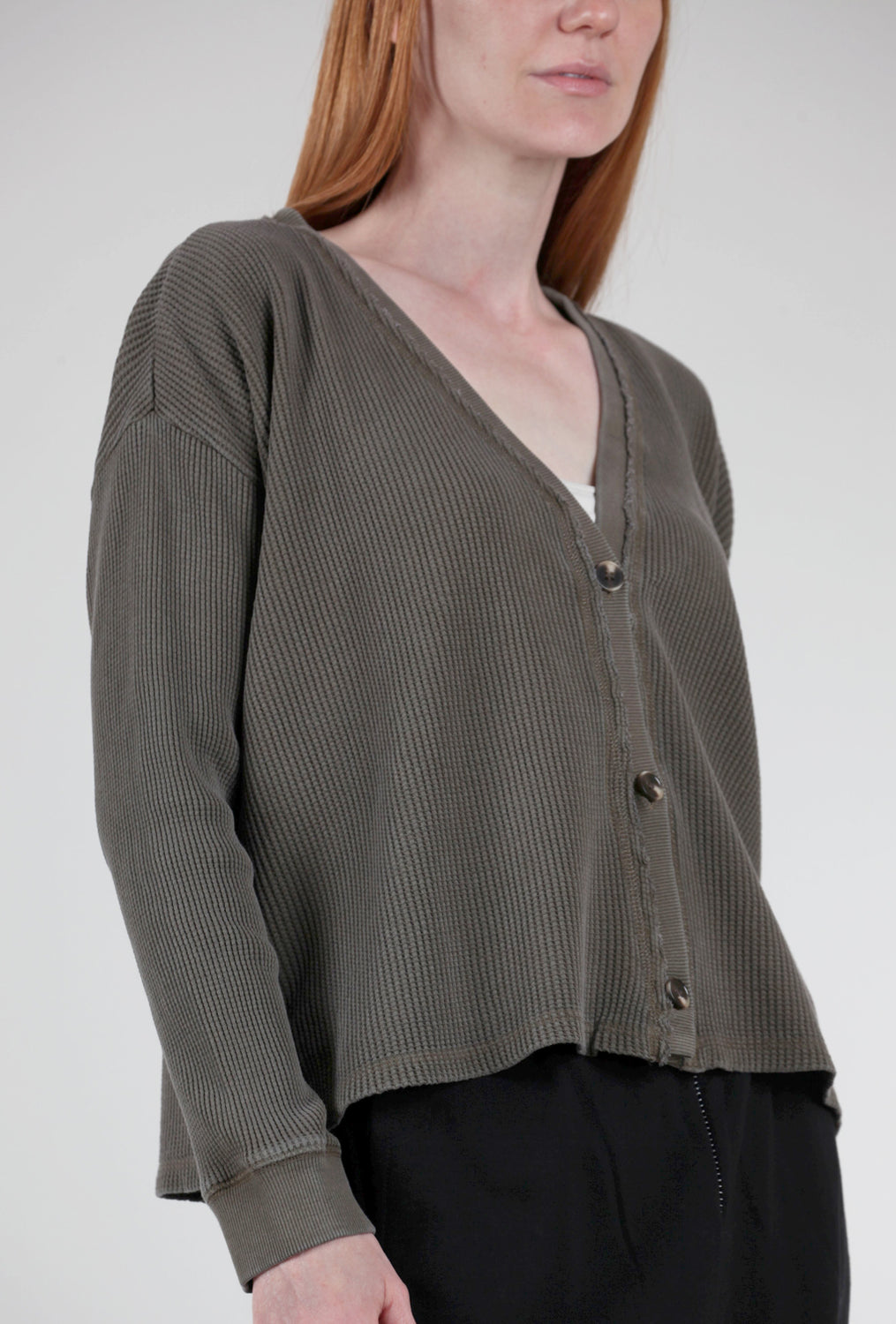 Mododoc Button-Front Waffle Cardie, Olive Thistle 
