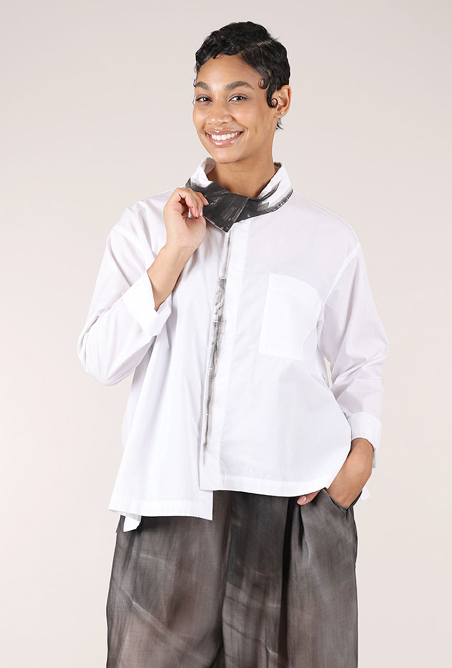 Moyuru Brush Accents Button-Up Shirt, White 