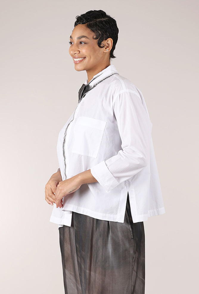 Moyuru Brush Accents Button-Up Shirt, White 