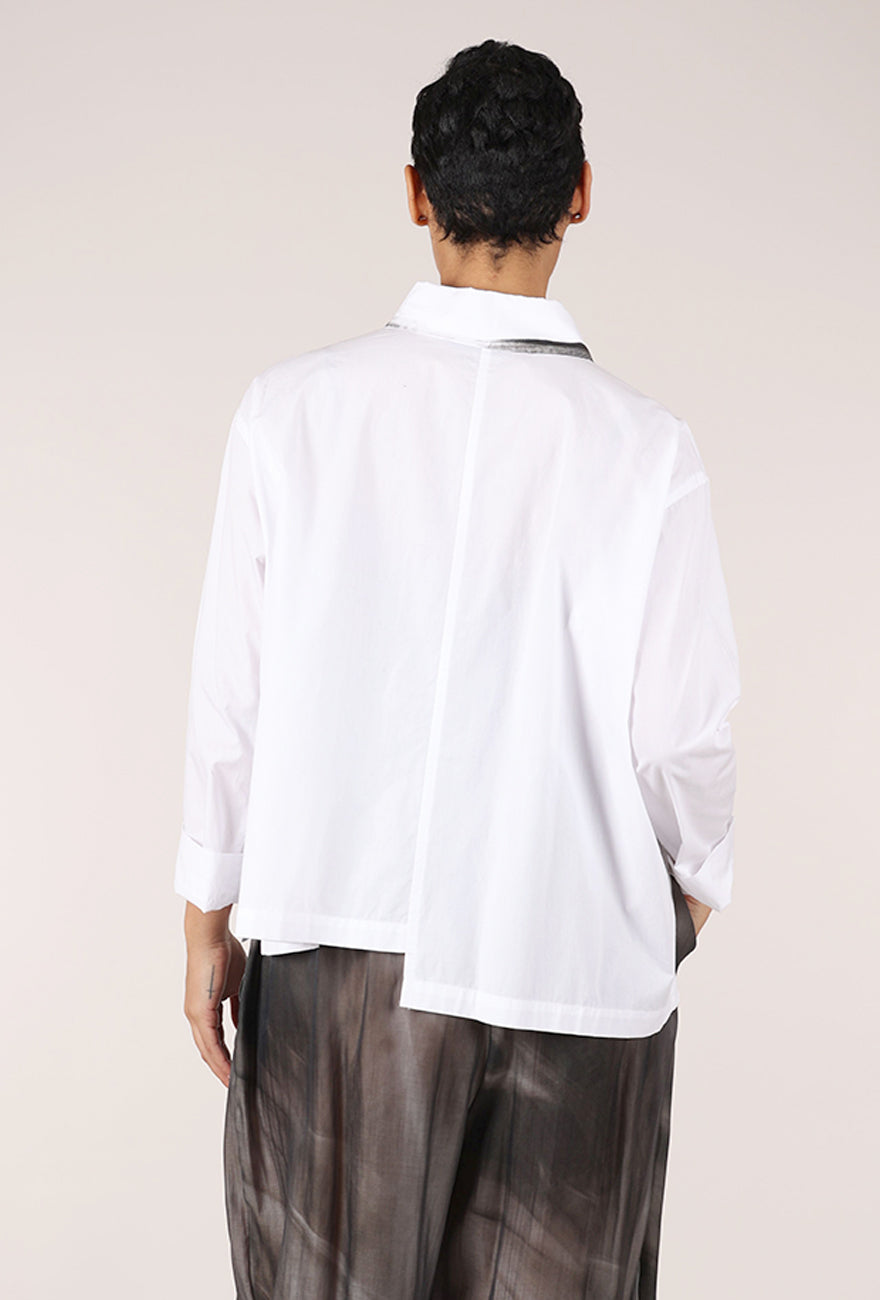 Moyuru Brush Accents Button-Up Shirt, White 