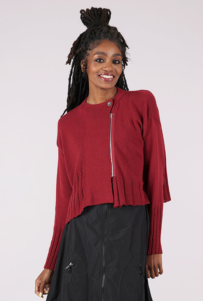 Lurdes Bergada Rib Trim Side Zip Sweater, Oxblood 