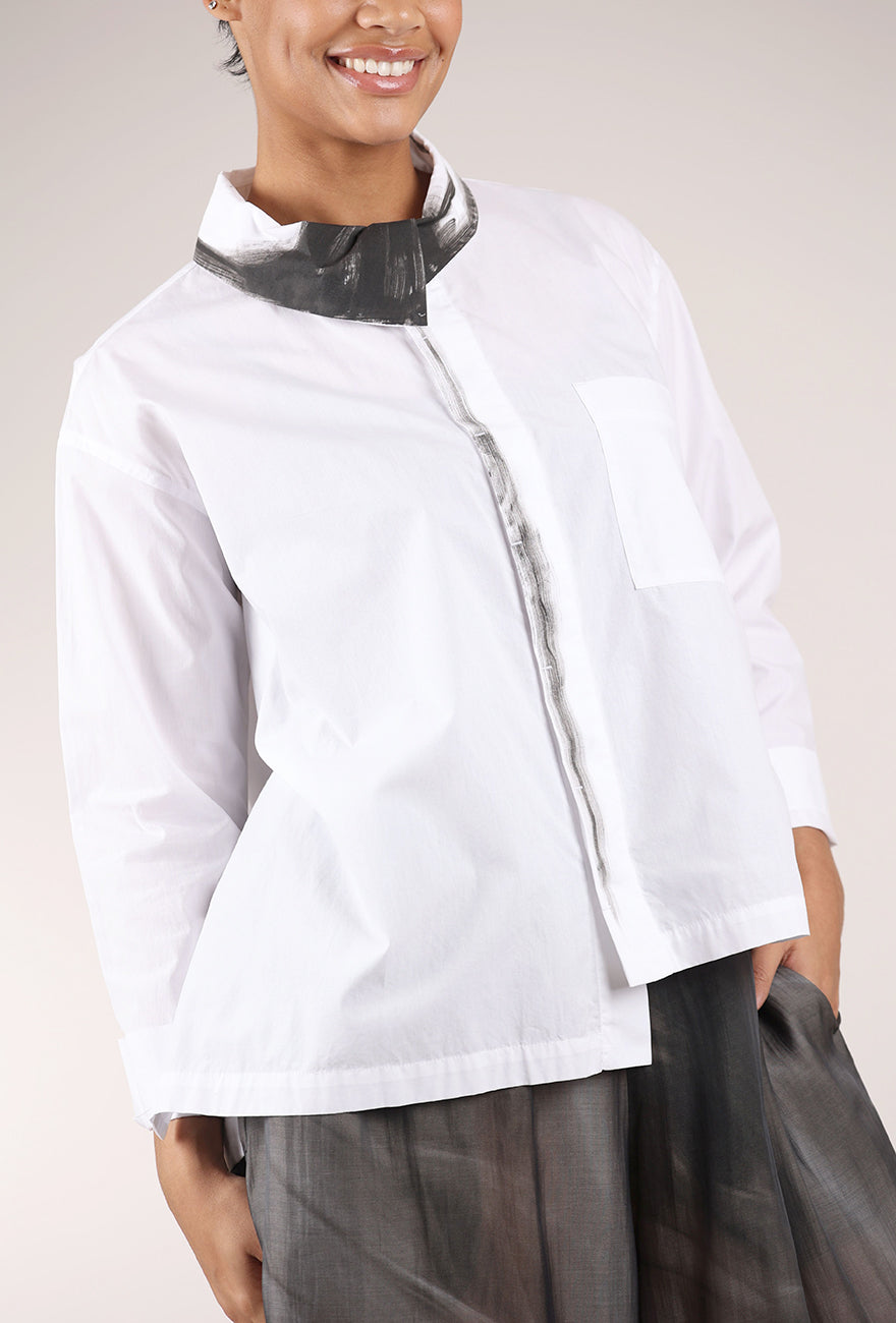 Moyuru Brush Accents Button-Up Shirt, White 