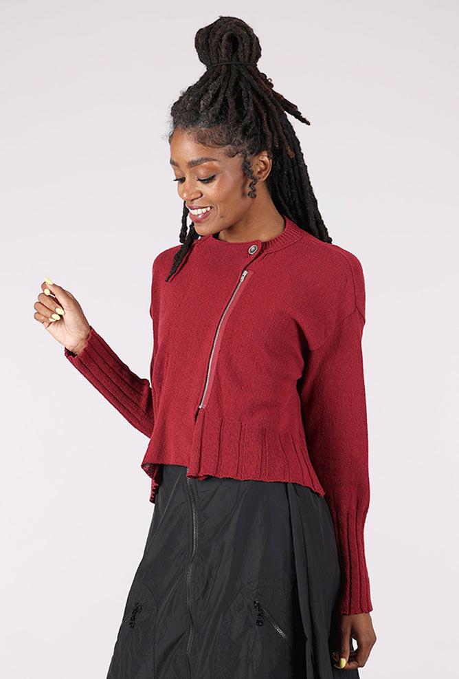 Lurdes Bergada Rib Trim Side Zip Sweater, Oxblood 