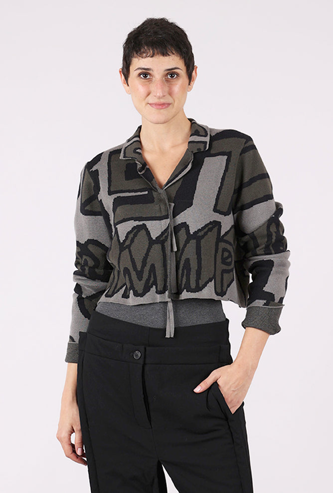 Rundholz Jacquard Zip Crop Cardie, Rock 