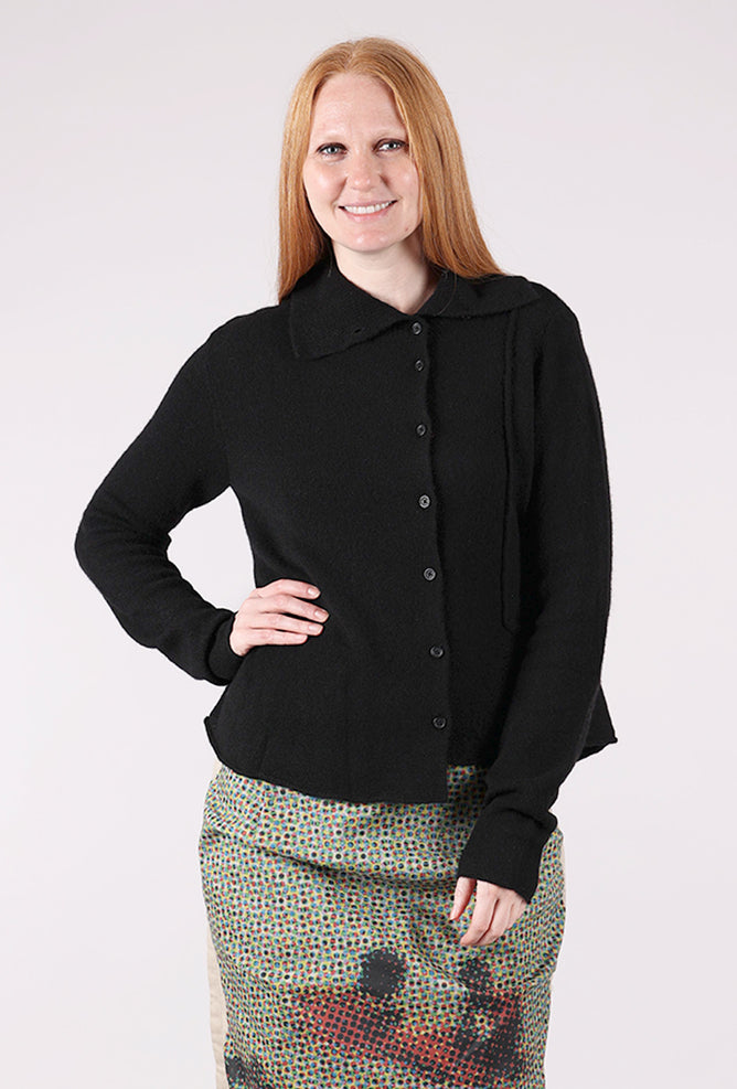 Rundholz Softy Seamed Off Center Cardie, Black 