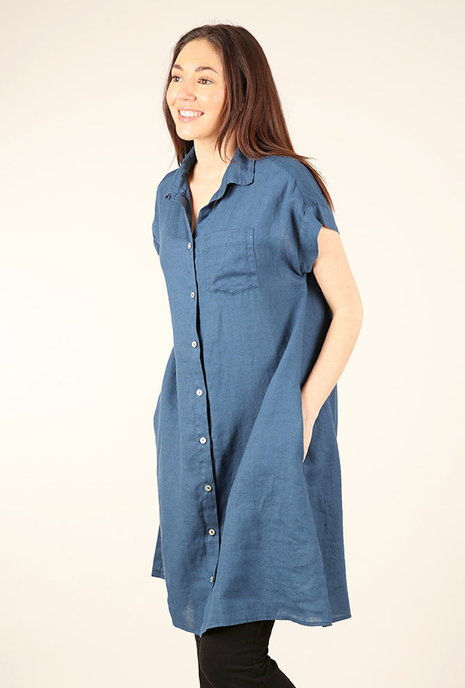 Cut Loose S/S Linen Shirtdress, Naval 