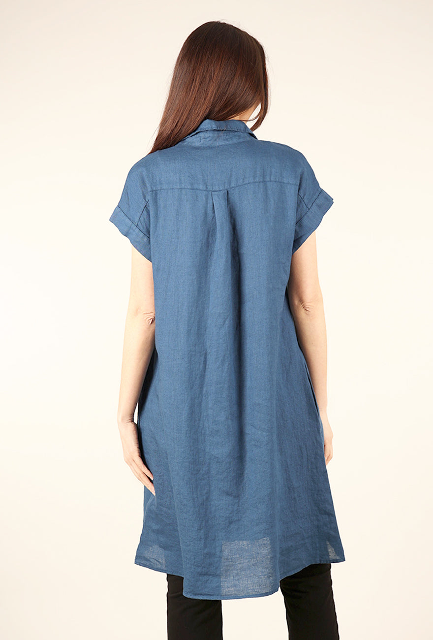 Cut Loose S/S Linen Shirtdress, Naval 