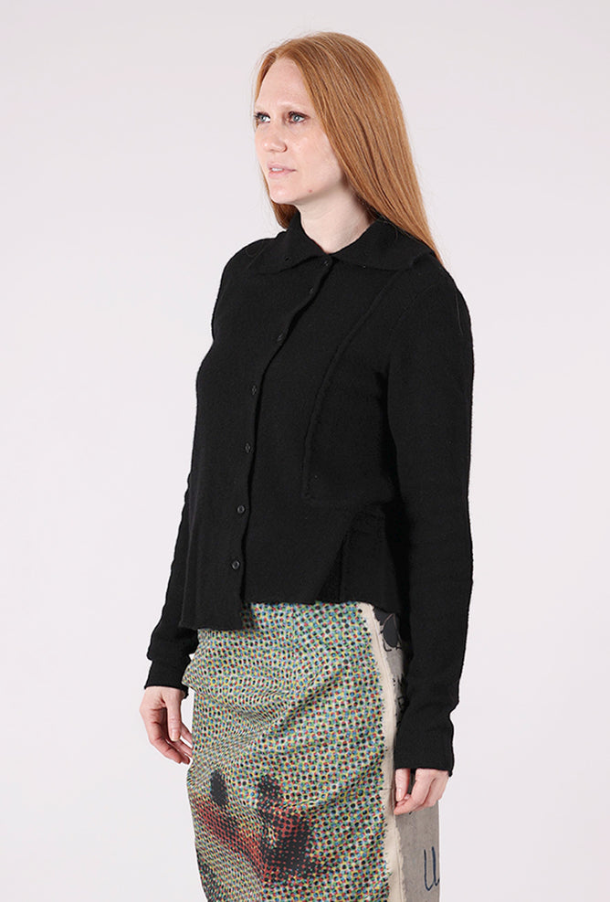 Rundholz Softy Seamed Off Center Cardie, Black 
