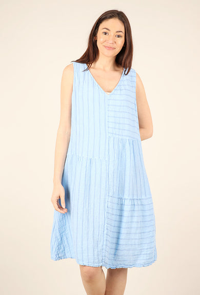 Cut Loose Linen Stripe Patch Dress, Bellflower 