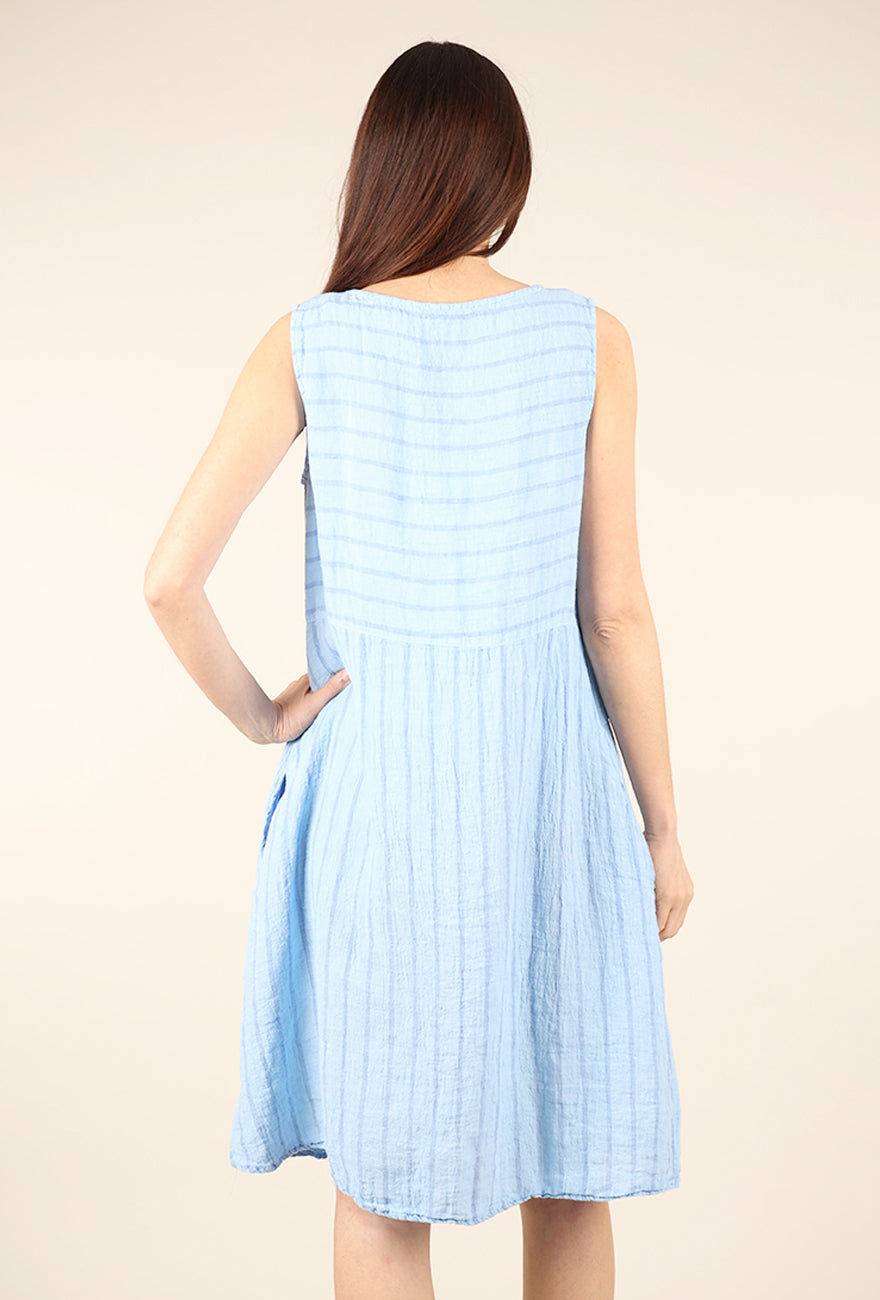 Linen Stripe Patch Dress, Bellflower