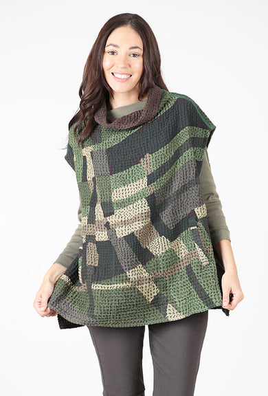 Mieko Mintz Kantha Waffle Funnel Vest, Green Mix 