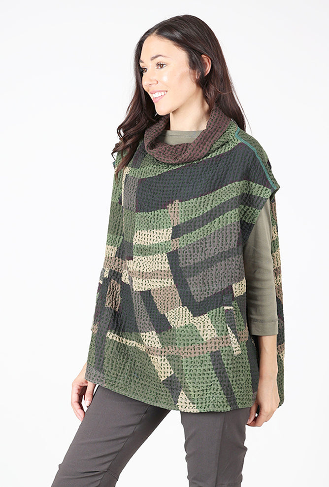 Mieko Mintz Kantha Waffle Funnel Vest, Green Mix 