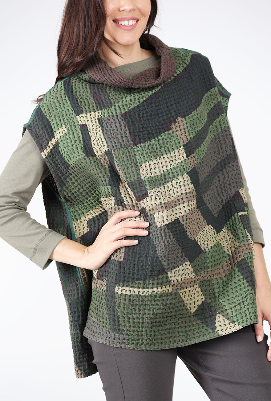 Mieko Mintz Kantha Waffle Funnel Vest, Green Mix 