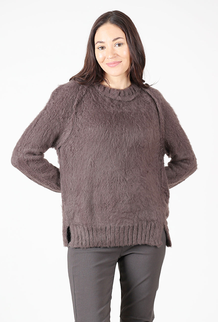 Christie Brushed Seamed Crew, Poodle/Dark Roast