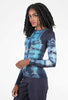 AMB Designs Raw Edge Second Skin Top, Mixed Media/Blue 
