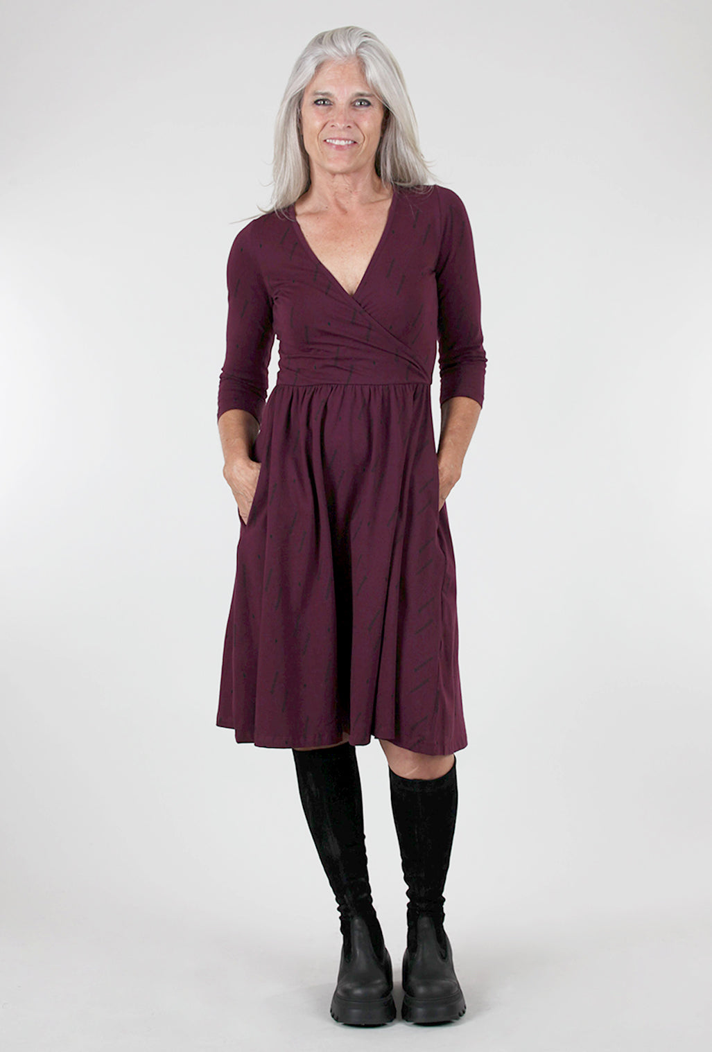 Mata Traders Callie L/S Wrap Dress, Dark Purple XSmall Purple