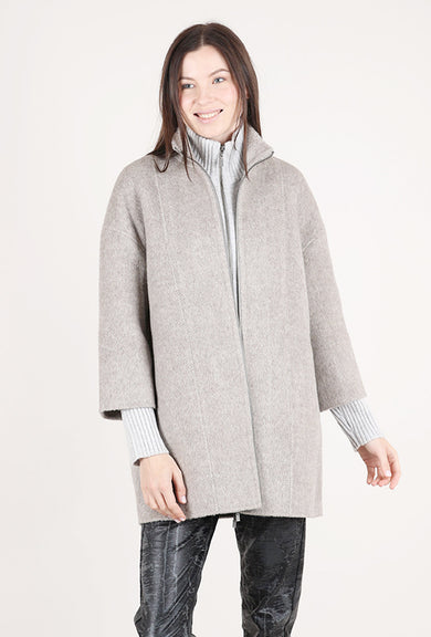 Kinross Cashmere Brushed Herringbone Zipped Coat, Taupe 