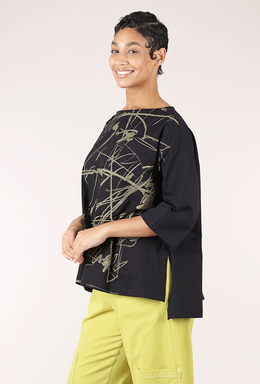 Moyuru Swing Out Scribble Top, Black/Maize 