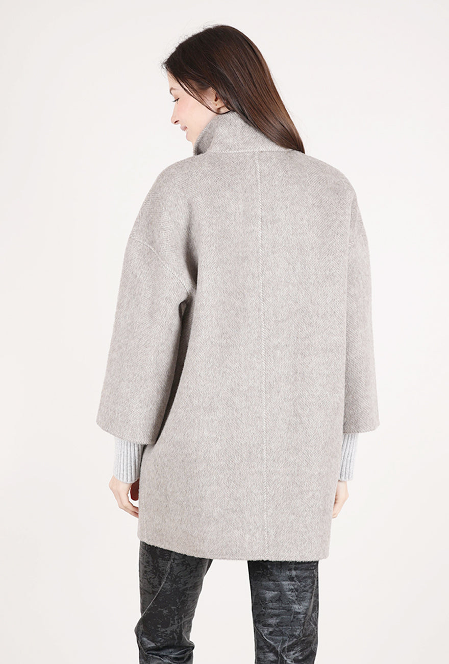 Kinross Cashmere Brushed Herringbone Zipped Coat, Taupe 