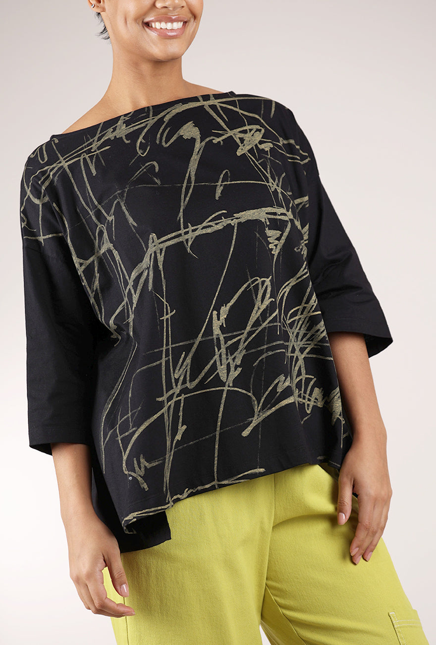 Moyuru Swing Out Scribble Top, Black/Maize 