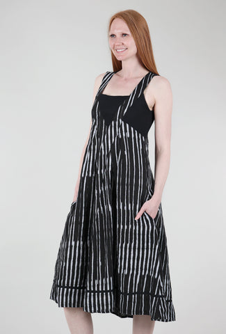 Layla Linen Stripe Dress, Black/White