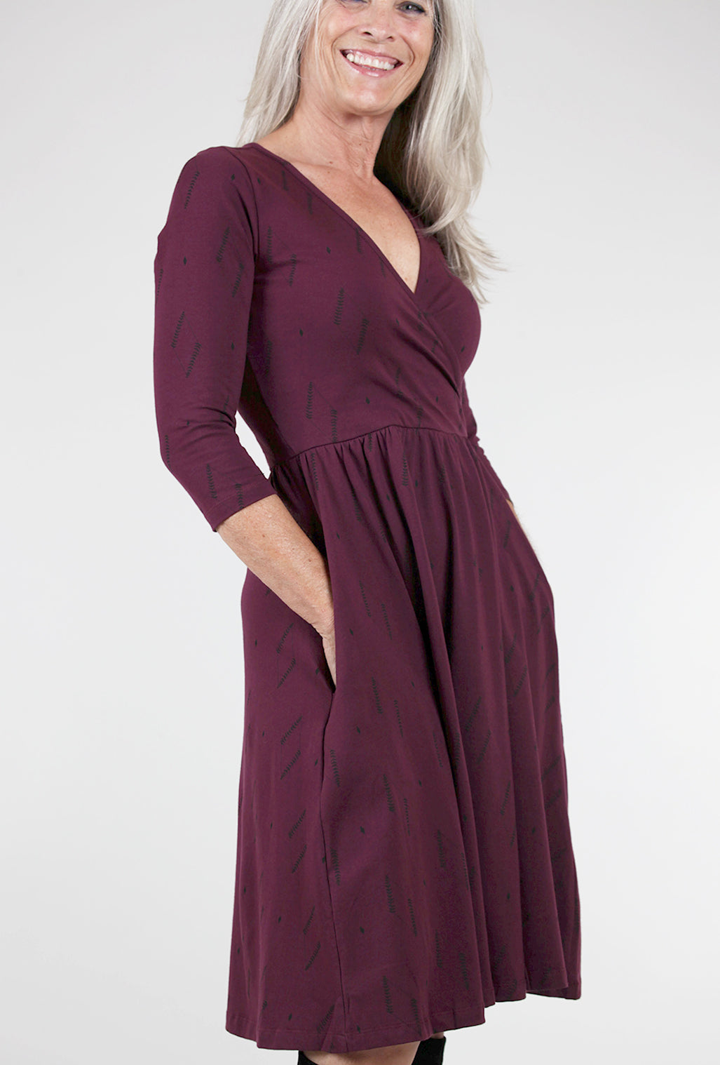 Mata Traders Callie L/S Wrap Dress, Dark Purple XSmall Purple