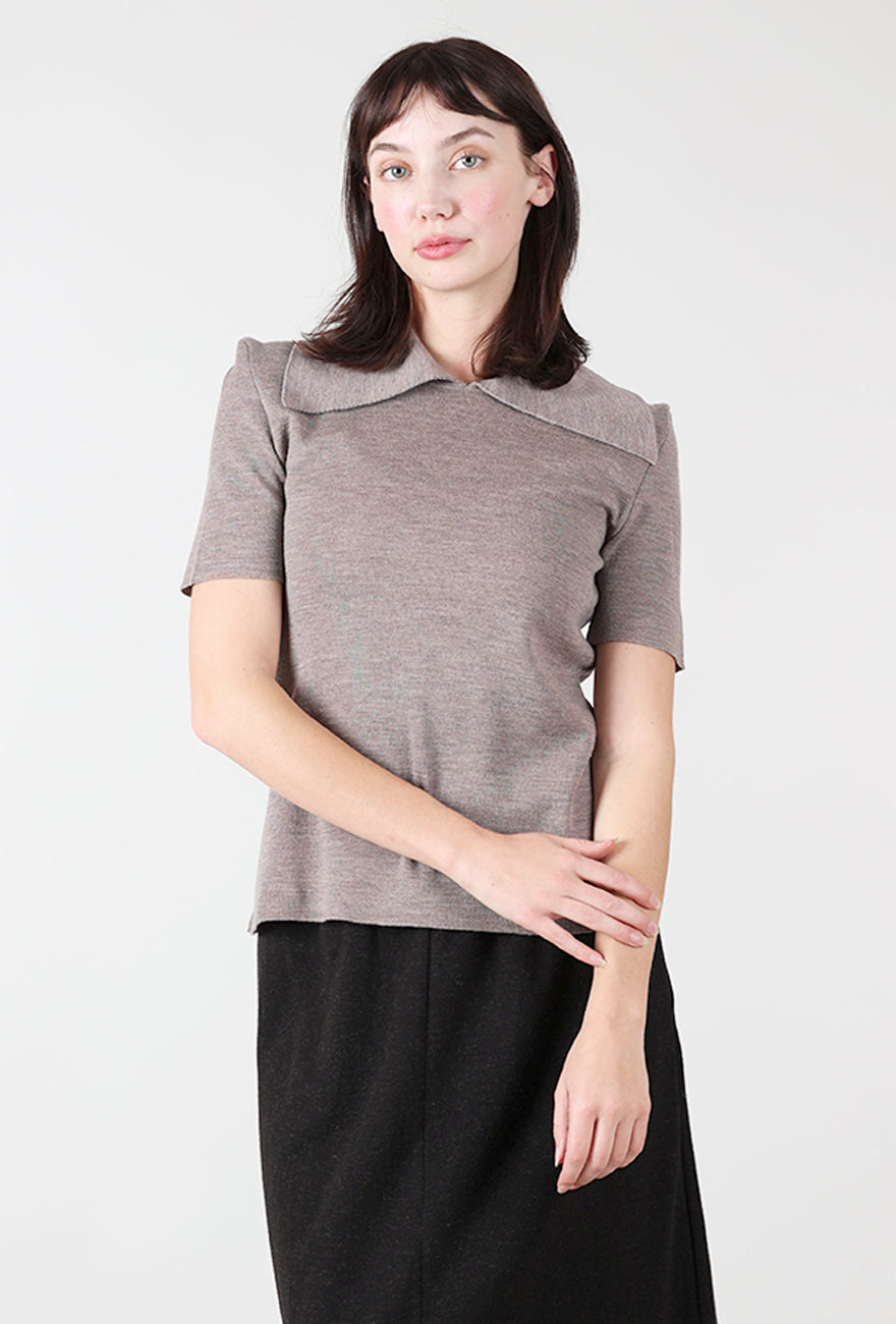 Hannes Roether Prim Collar S/S Sweater, Beige 