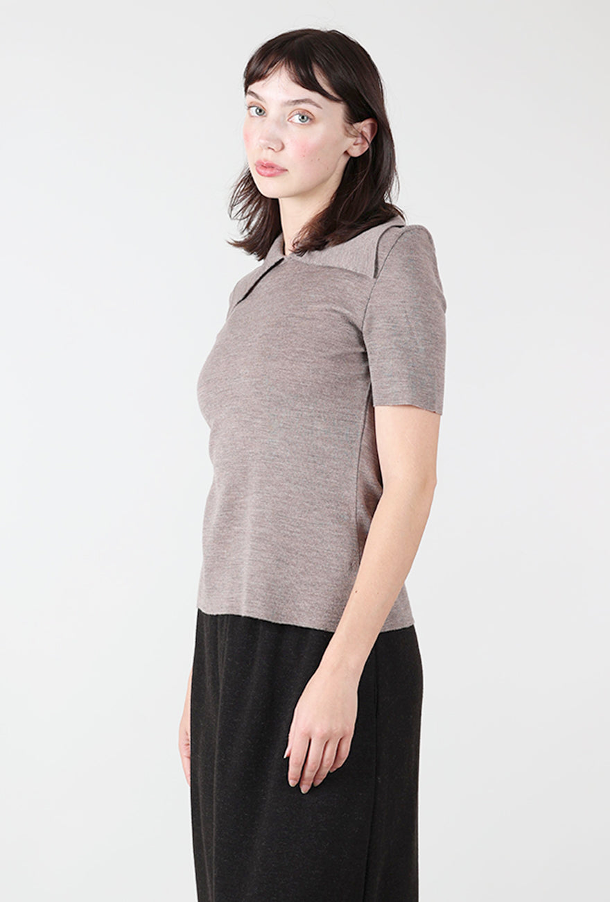 Hannes Roether Prim Collar S/S Sweater, Beige 