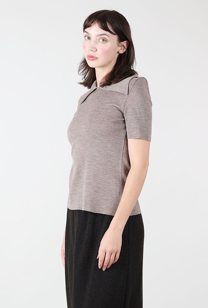 Hannes Roether Prim Collar S/S Sweater, Beige 